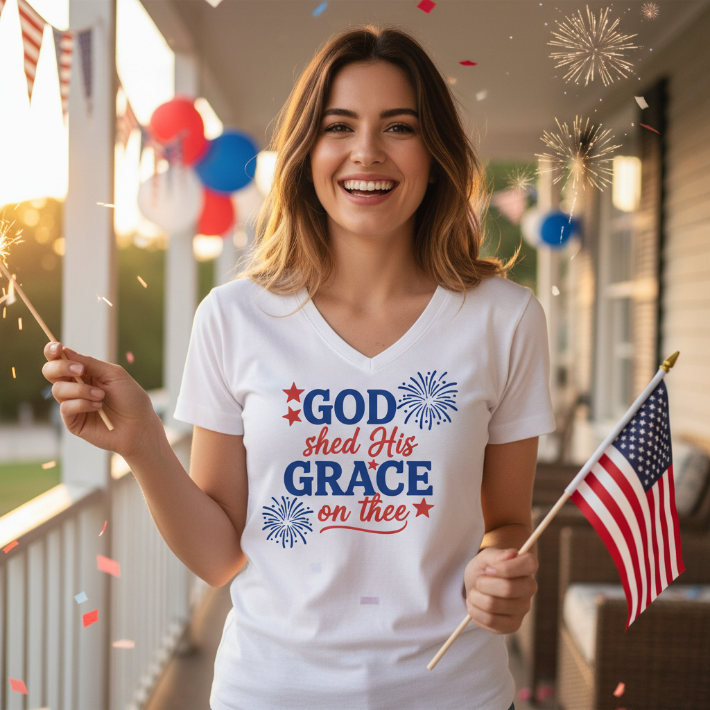 GOD SHED HIS GRACE ON THEE - V-NECK PREMIUM T-SHIRT
