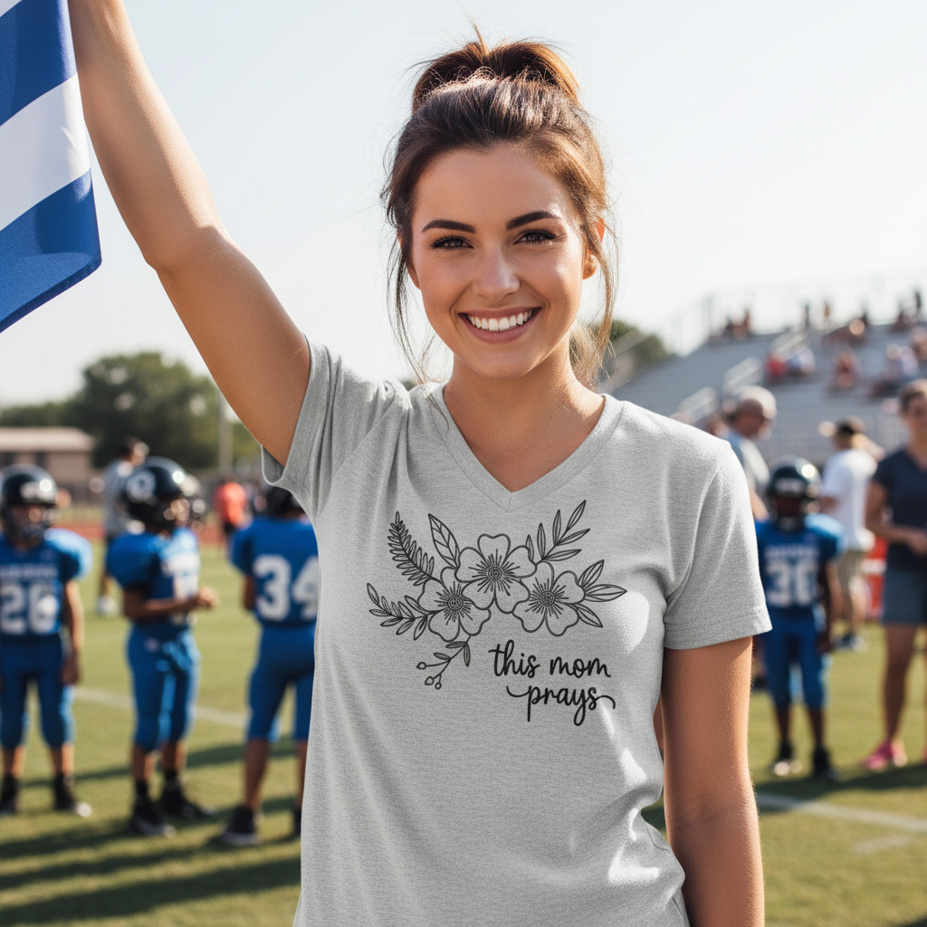 THIS MOM PRAYS - V-NECK PREMIUM T-SHIRT
