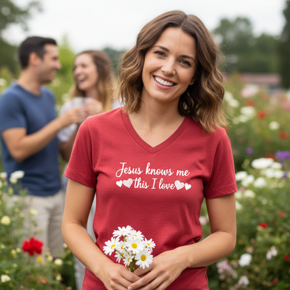 JESUS KNOWS ME  - V-NECK PREMIUM T-SHIRT