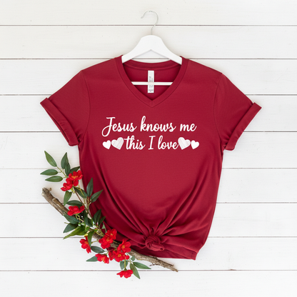 JESUS KNOWS ME  - V-NECK PREMIUM T-SHIRT