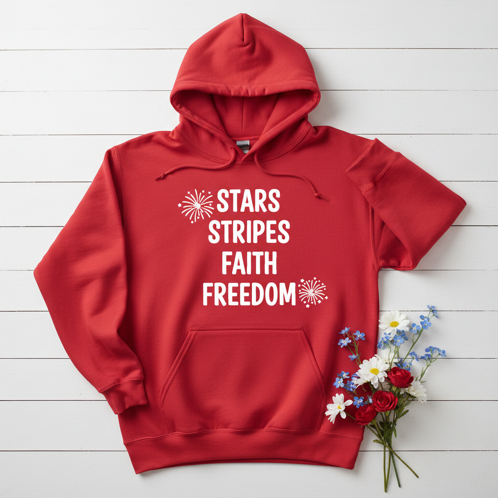 STARS STRIPES FAITH FREEDOM - MEDIUM-HEAVY WEIGHT HOODIE