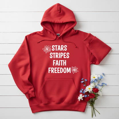 STARS STRIPES FAITH FREEDOM - MEDIUM-HEAVY WEIGHT HOODIE