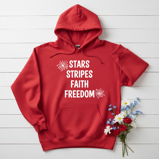 STARS STRIPES FAITH FREEDOM - MEDIUM-HEAVY WEIGHT HOODIE