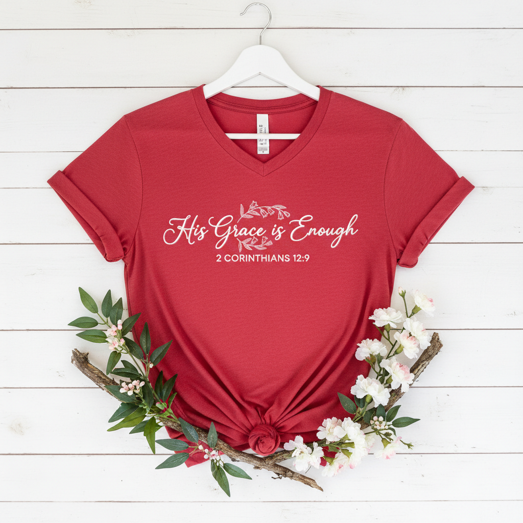 HIS GRACE IS ENOUGH - V-NECK PREMIUM T-SHIRT