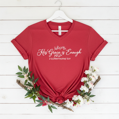 HIS GRACE IS ENOUGH - V-NECK PREMIUM T-SHIRT