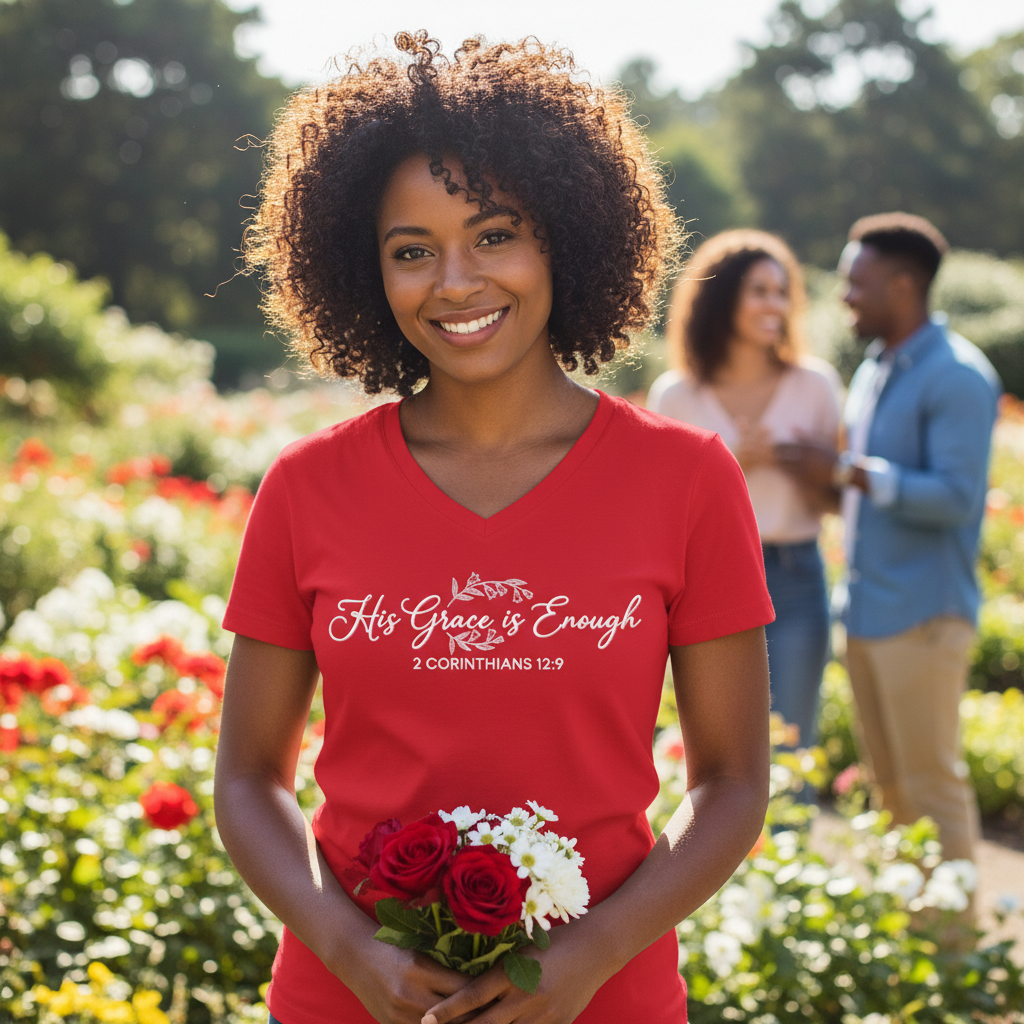 HIS GRACE IS ENOUGH - V-NECK PREMIUM T-SHIRT