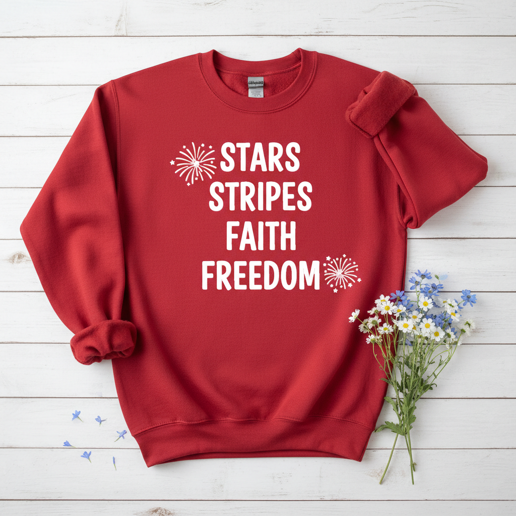 STARS STRIPES FAITH FREEDOM - MEDIUM-HEAVY WEIGHT SWEATSHIRT