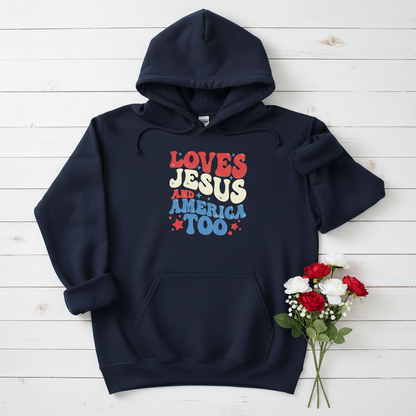 LOVES JESUS AND AMERICA TOO - MEDIUM-HEAVY WEIGHT HOODIE