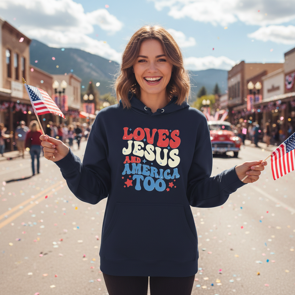 LOVES JESUS AND AMERICA TOO - MEDIUM-HEAVY WEIGHT HOODIE