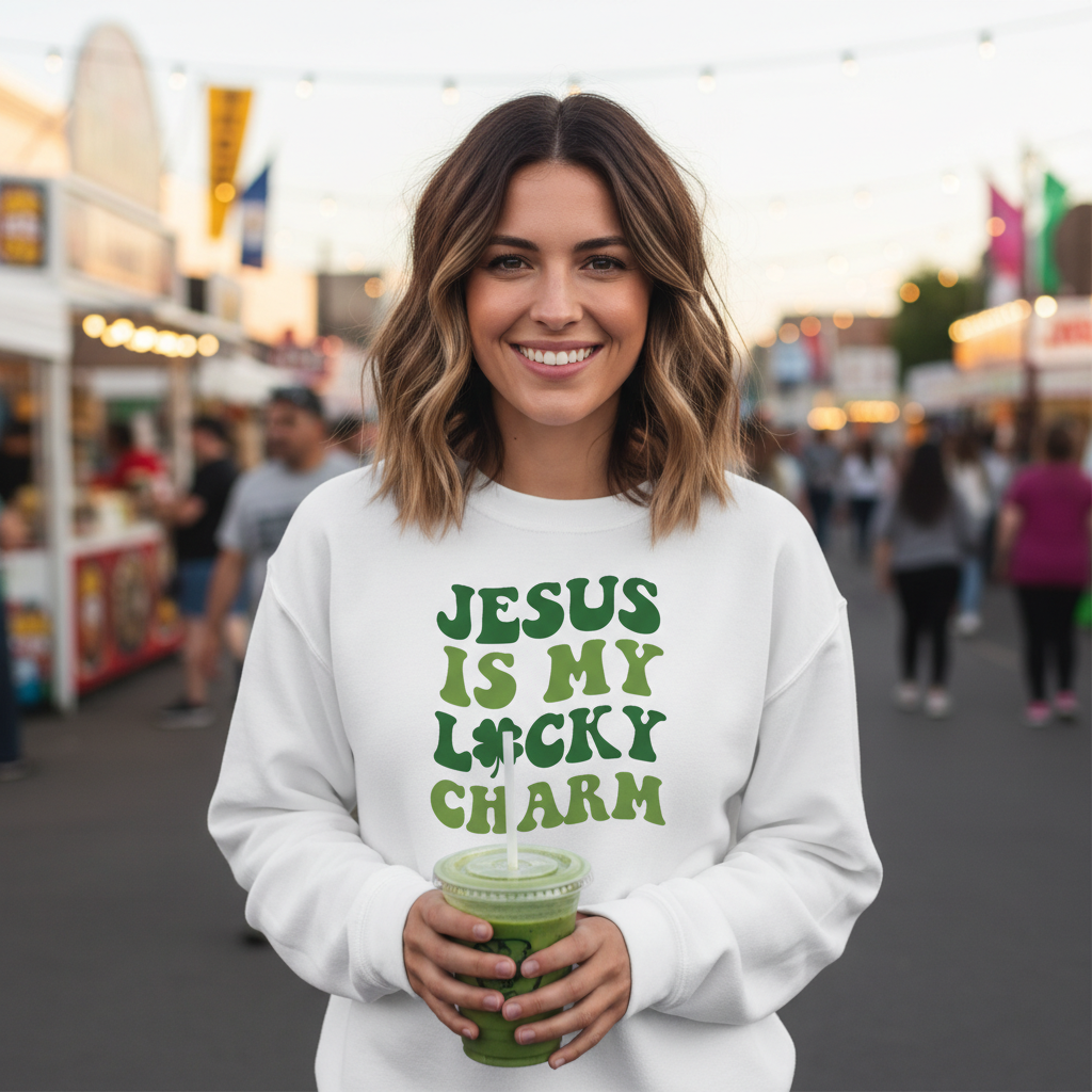 JESUS IS MY LUCKY CHARM - MEDIUM-HEAVY WEIGHT SWEATSHIRT
