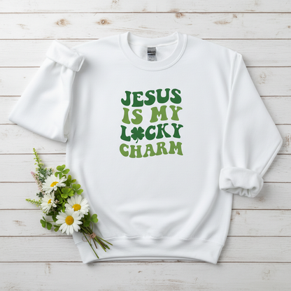 JESUS IS MY LUCKY CHARM - MEDIUM-HEAVY WEIGHT SWEATSHIRT