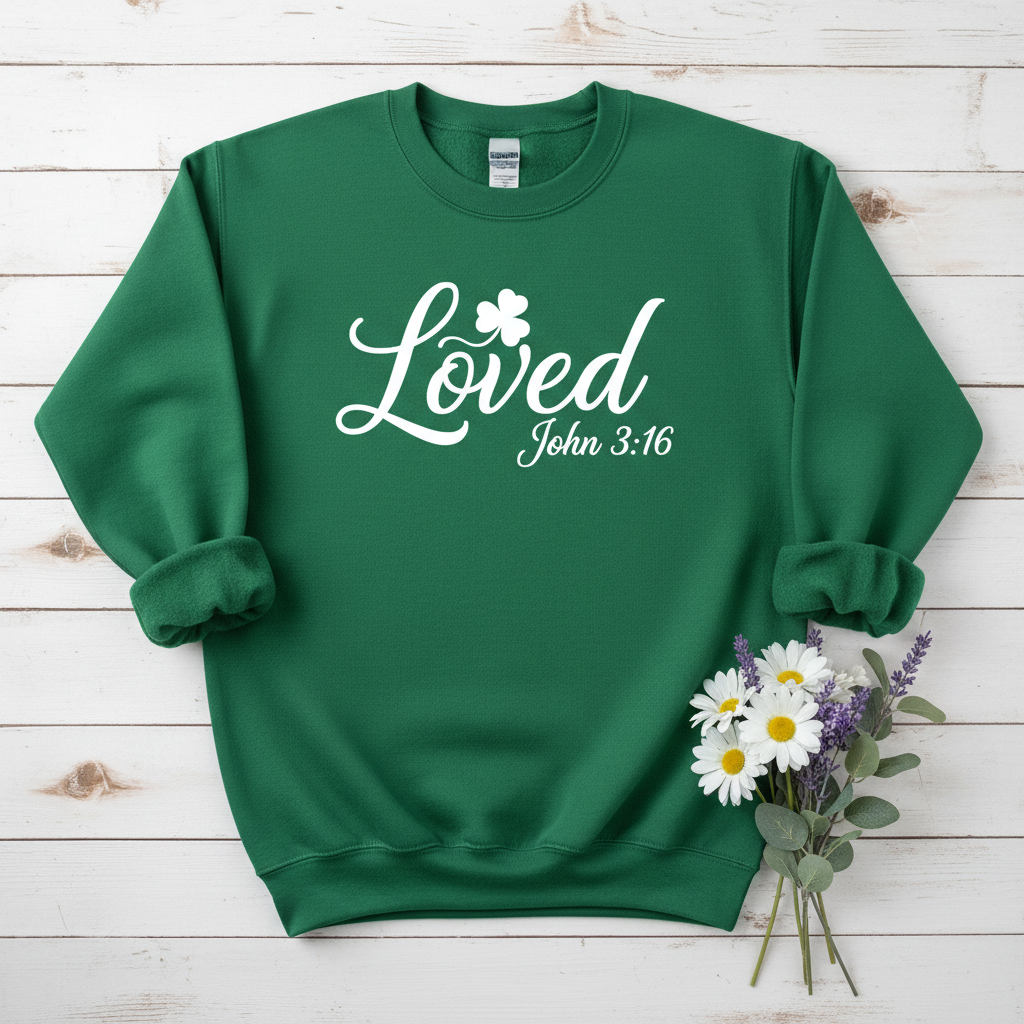 LOVED JOHN 3:16 ST PATRICKS DAY - MEDIUM-HEAVY WEIGHT SWEATSHIRT