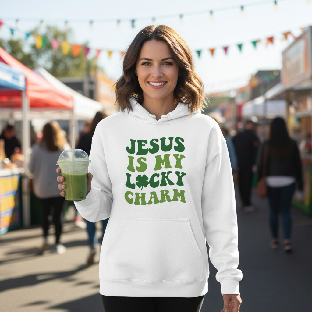 JESUS IS MY LUCKY CHARM - MEDIUM-HEAVY WEIGHT HOODIE