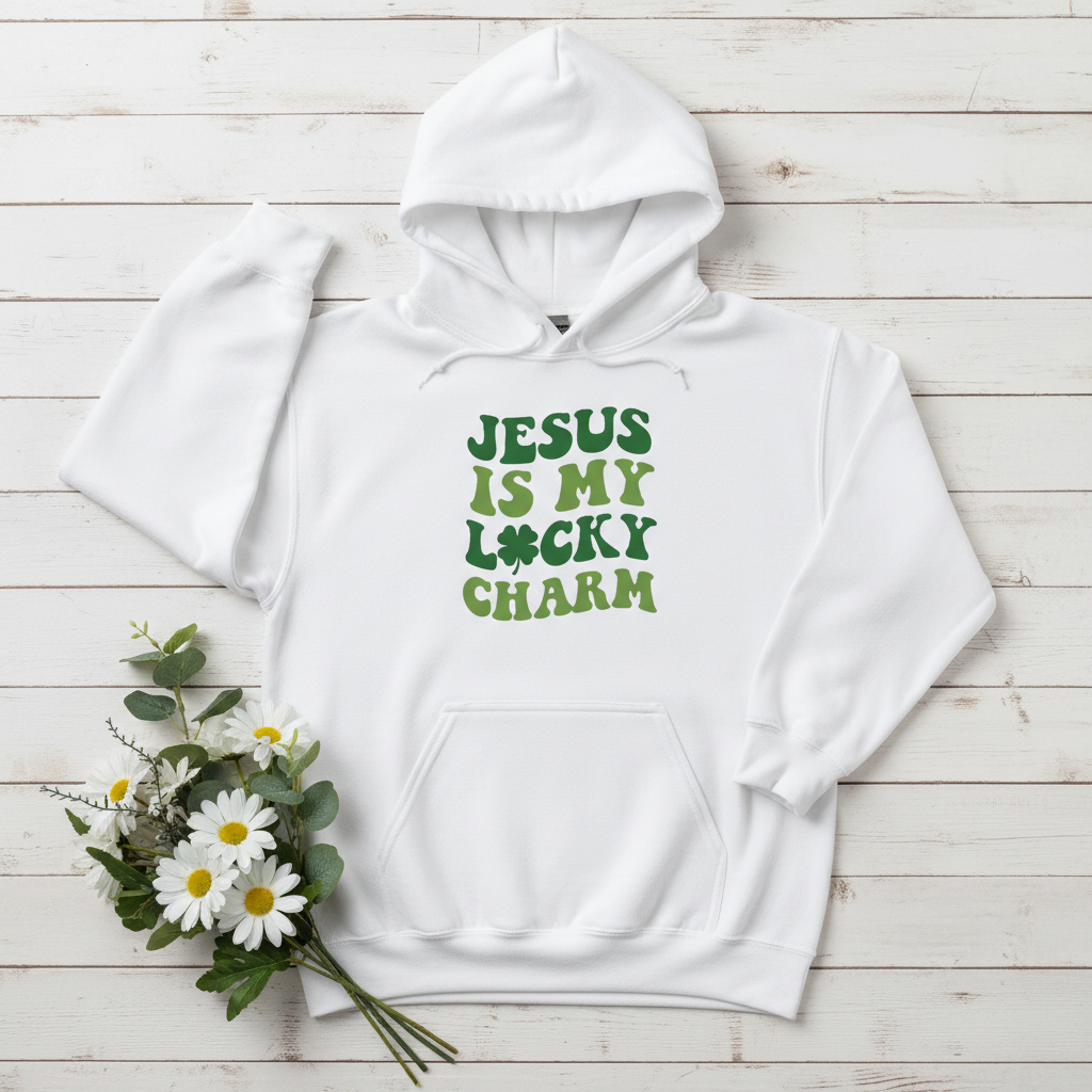 JESUS IS MY LUCKY CHARM - MEDIUM-HEAVY WEIGHT HOODIE