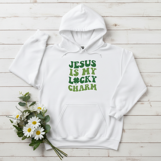 JESUS IS MY LUCKY CHARM - MEDIUM-HEAVY WEIGHT HOODIE