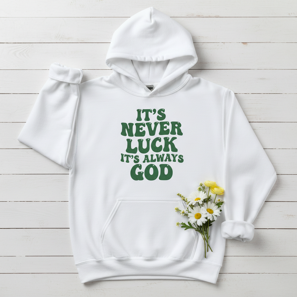 IT'S NEVERY LUCK IT'S ALWAYS GOD - MEDIUM-HEAVY WEIGHT HOODIE