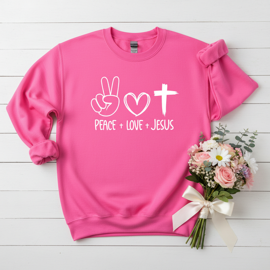 Peace Love Jesus Youth Crewneck Sweatshirt — Christian Graphic Pullover