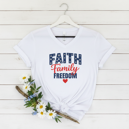 FAITH FAMILY FREEDOM - PREMIUM V-NECK T-SHIRT