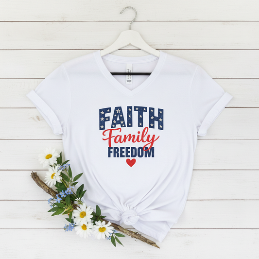 FAITH FAMILY FREEDOM - PREMIUM V-NECK T-SHIRT