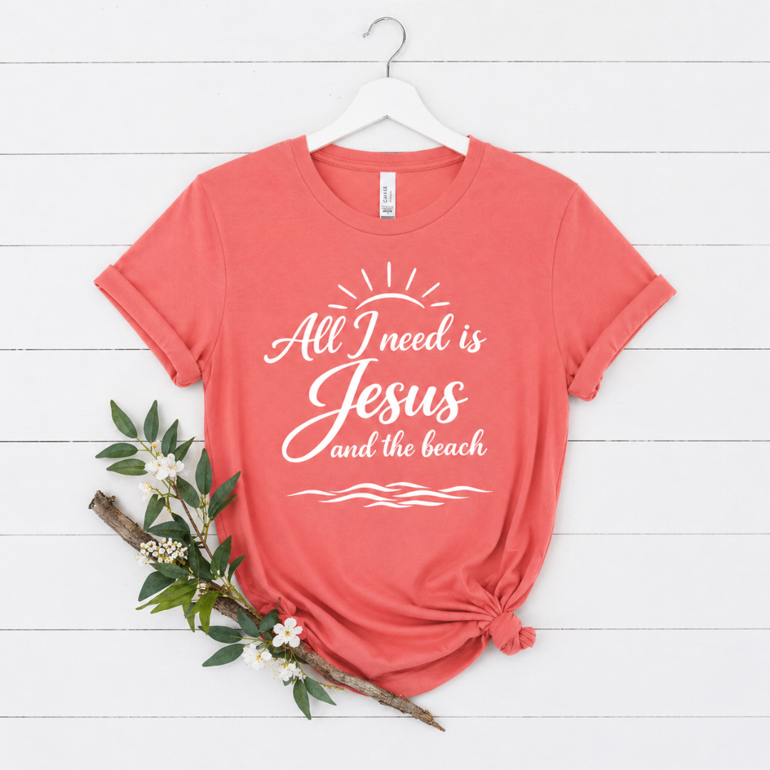 ALL I NEED IS JESUS AND THE BEACH - PREMIUM T-SHIRT