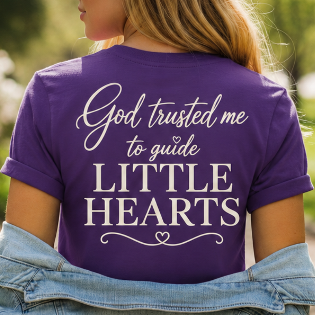 GOD TRUSTED ME TO GUIDE LITTLE HEARTS - V-NECK PREMIUM T-SHIRT