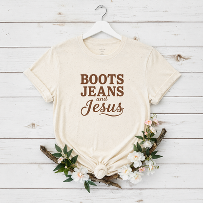 BOOT JEANS AND JESUS - PREMIUM T-SHIRT