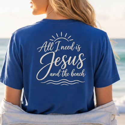 ALL I NEED IS JESUS AND THE BEACH F/B - V-NECK PREMIUM T-SHIRT