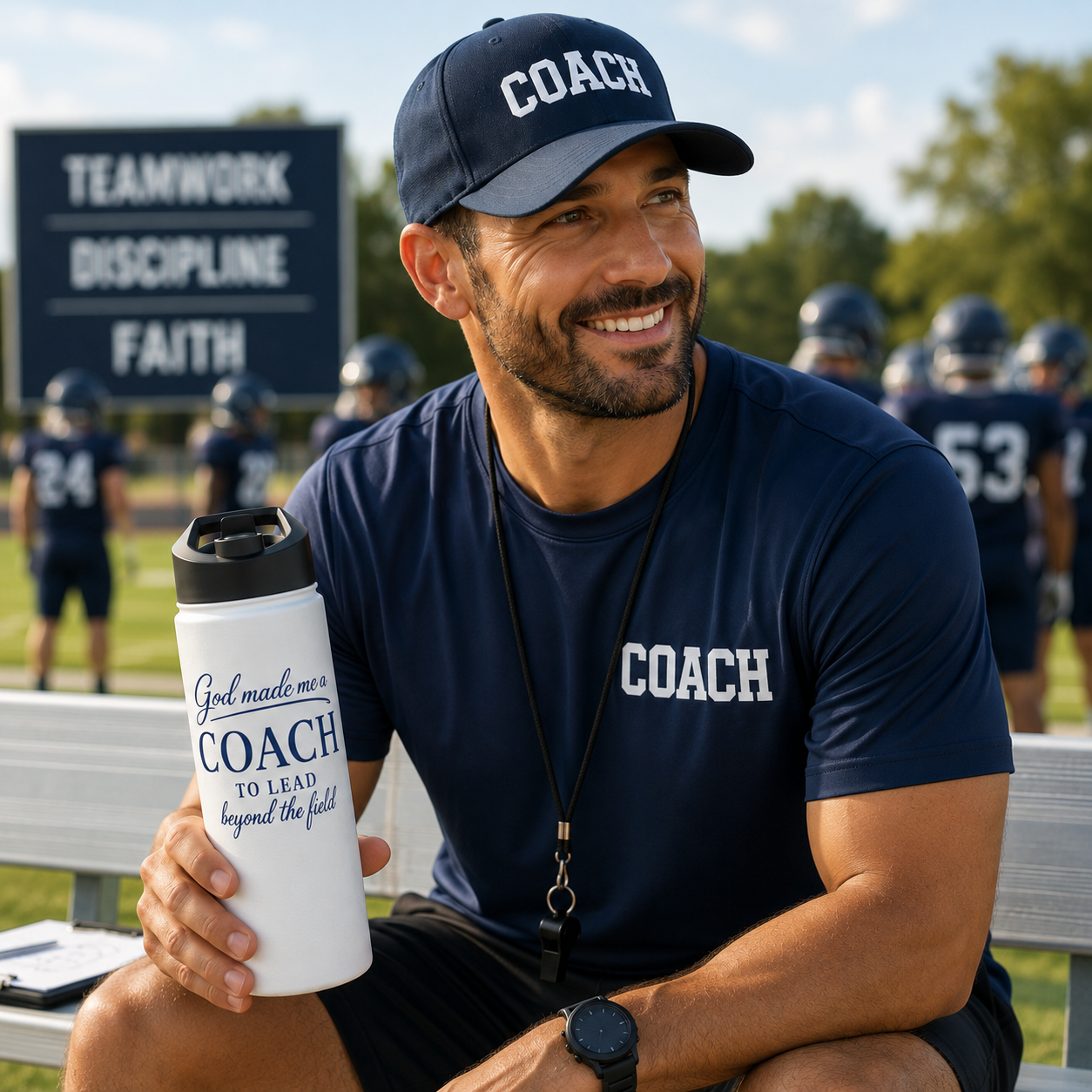 GOD MADE ME A COACH/FIELD - 18oz WATER BOTTLE