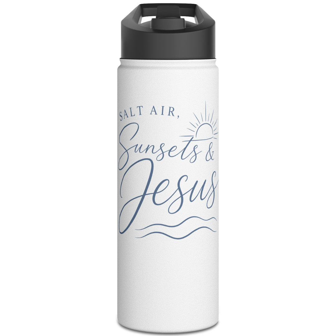 SALT AIR SUNSETS AND JESUS - 18oz WATER BOTTLE
