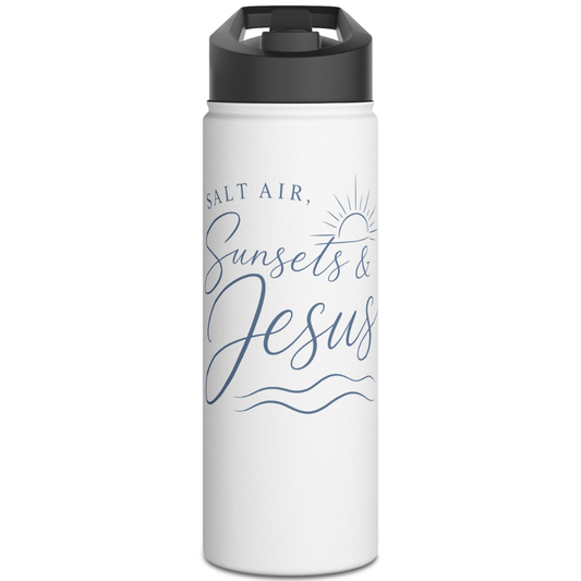 SALT AIR SUNSETS AND JESUS - 18oz WATER BOTTLE
