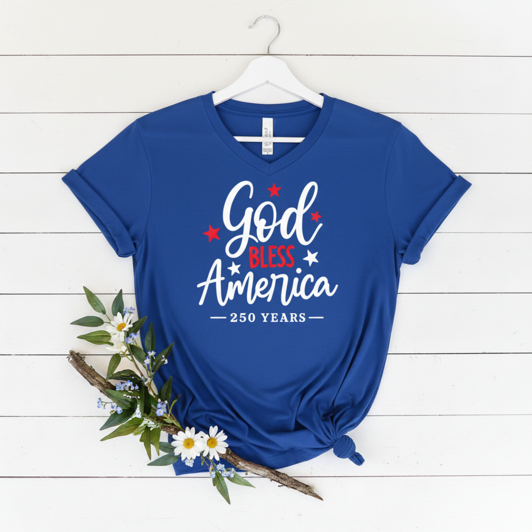 GOD BLESS AMERICA 250/FRONT - V-NECK PREMIUM T-SHIRT