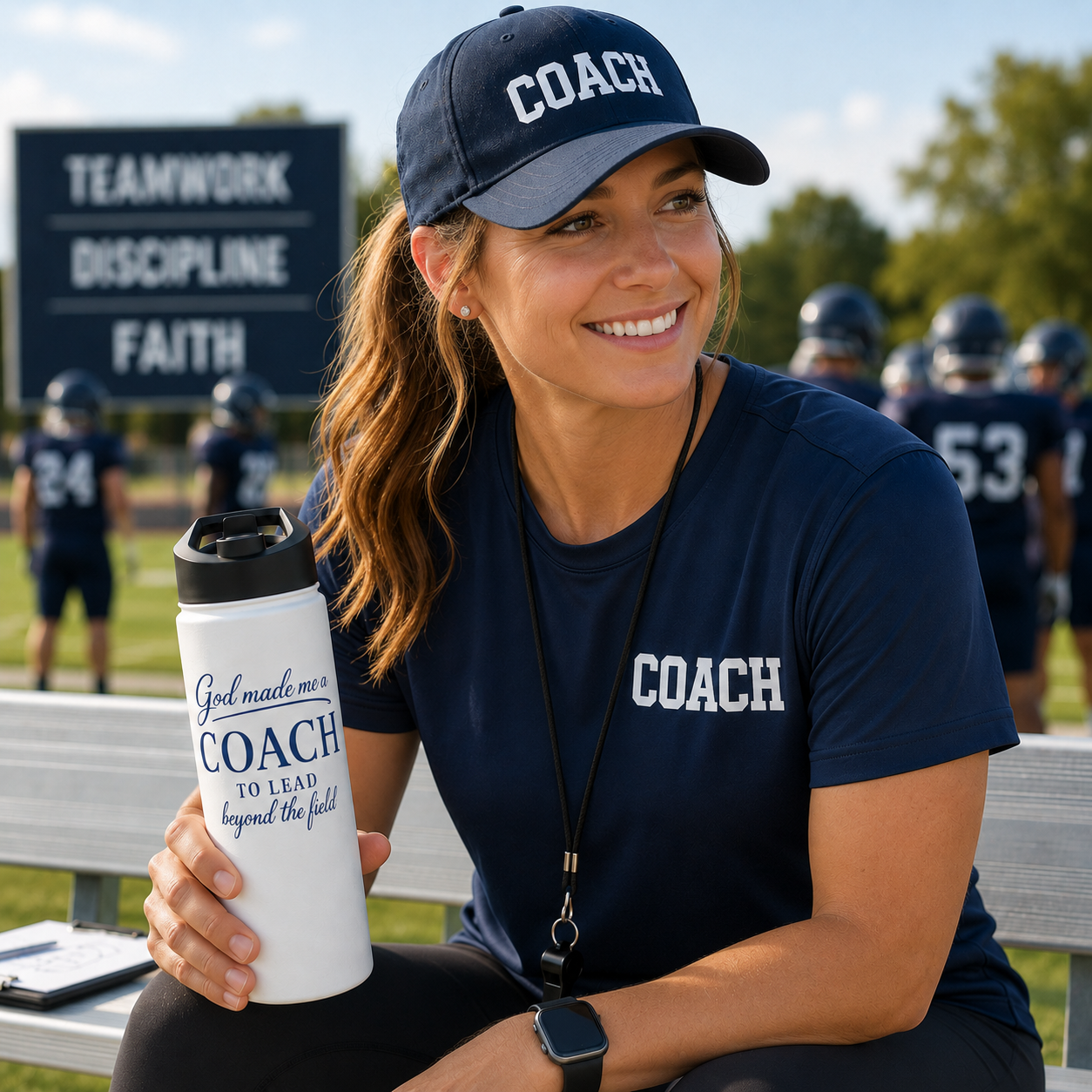 GOD MADE ME A COACH/FIELD - 32oz WATER BOTTLE