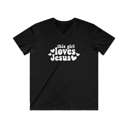THIS GIRL LOVES JESUS - V-NECK PREMIUM T-SHIRT