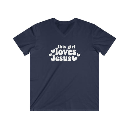 THIS GIRL LOVES JESUS - V-NECK PREMIUM T-SHIRT