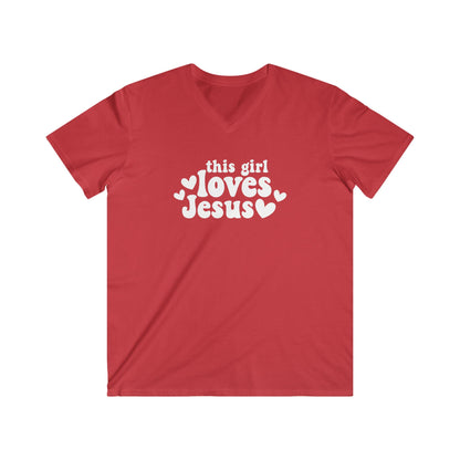 THIS GIRL LOVES JESUS - V-NECK PREMIUM T-SHIRT