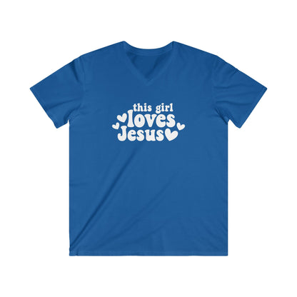 THIS GIRL LOVES JESUS - V-NECK PREMIUM T-SHIRT