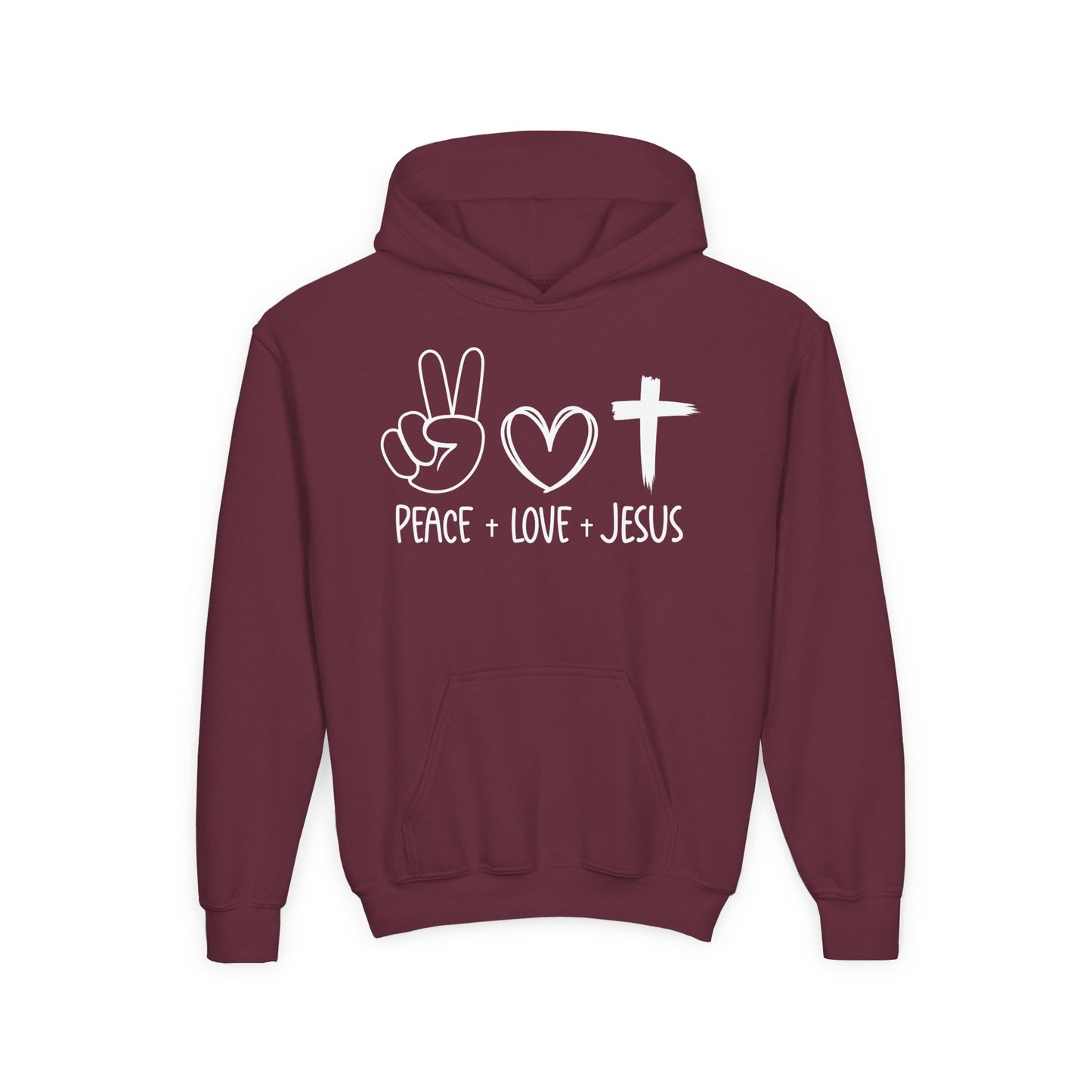 PEACE LOVE JESUS - YOUTH MEDIUM-HEAVY WEIGHT HOODIE
