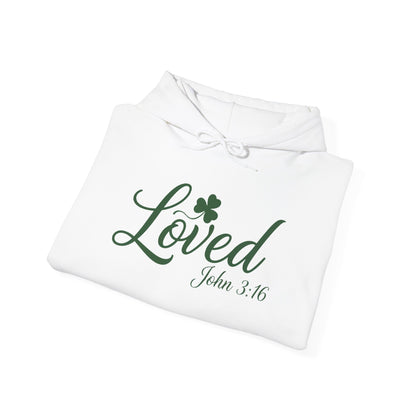 Loved John 3:16 Hoodie – Christian Inspirational St. Patrick’s Clover Sweatshirt