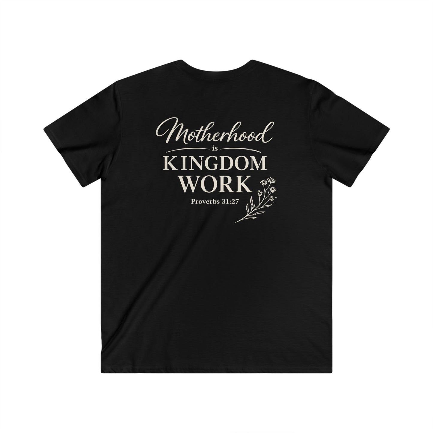 MOTHERHOOD IS KINGDOM WORK FLORAL - V-NECK PREMIUM T-SHIRT