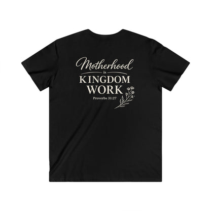 MOTHERHOOD IS KINGDOM WORK FLORAL - V-NECK PREMIUM T-SHIRT