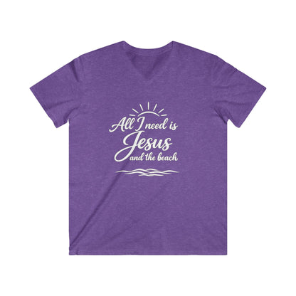 ALL I NEED IS JESUS AND THE BEACH - V-NECK PREMIUM T-SHIRT