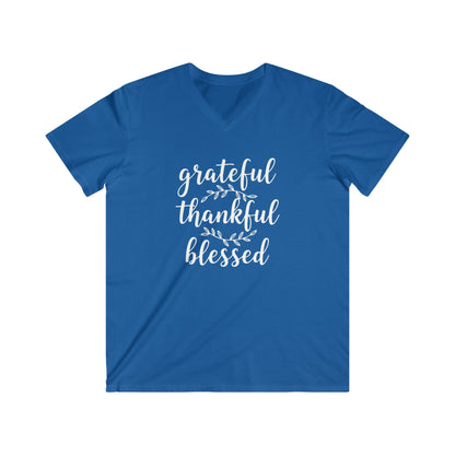 GRATEFUL THANKFUL BLESSED - PREMIUM V-NECK T-SHIRT