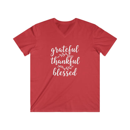 GRATEFUL THANKFUL BLESSED - PREMIUM V-NECK T-SHIRT