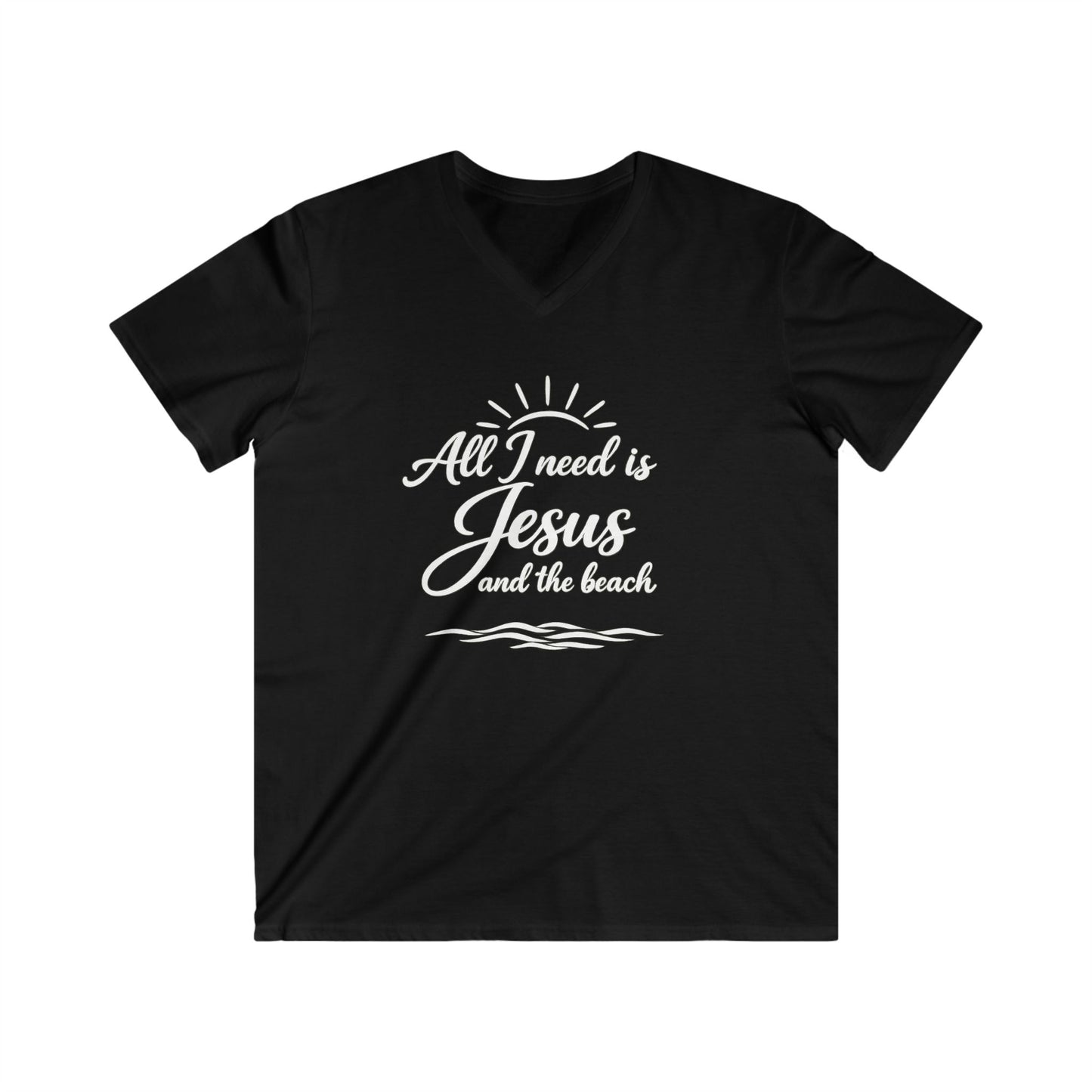 ALL I NEED IS JESUS AND THE BEACH - V-NECK PREMIUM T-SHIRT