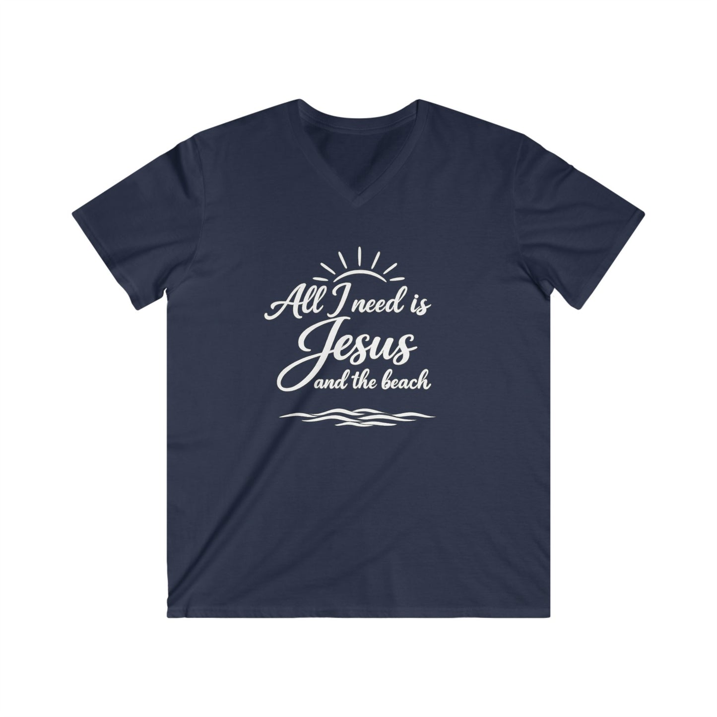 ALL I NEED IS JESUS AND THE BEACH - V-NECK PREMIUM T-SHIRT