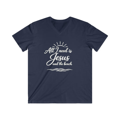 ALL I NEED IS JESUS AND THE BEACH - V-NECK PREMIUM T-SHIRT