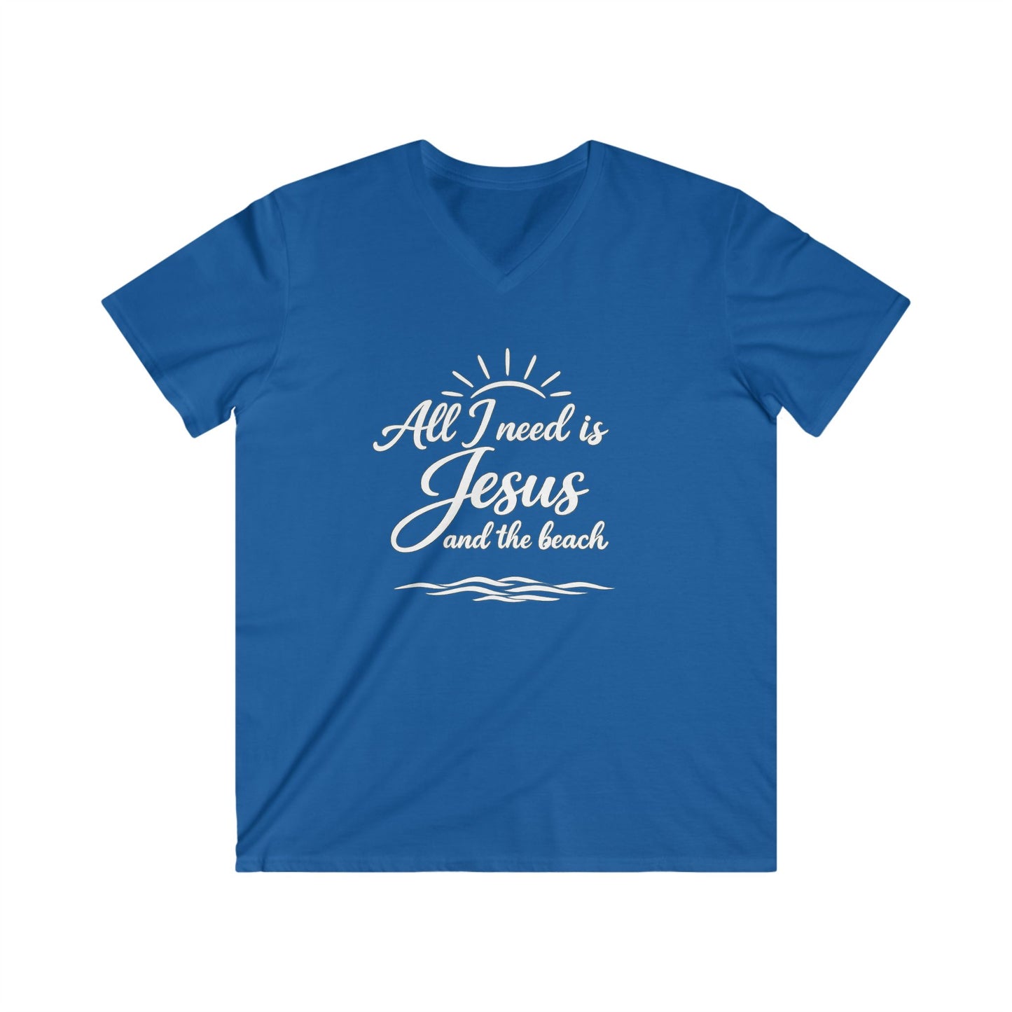 ALL I NEED IS JESUS AND THE BEACH - V-NECK PREMIUM T-SHIRT