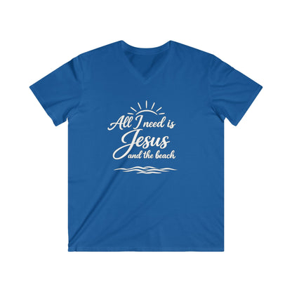 ALL I NEED IS JESUS AND THE BEACH - V-NECK PREMIUM T-SHIRT