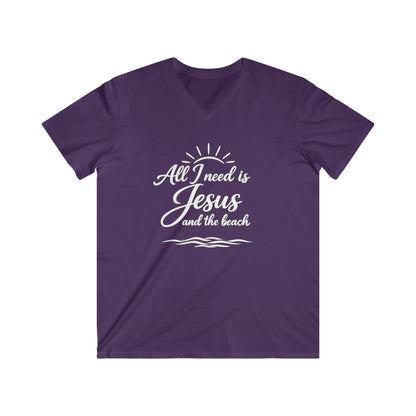 ALL I NEED IS JESUS AND THE BEACH - V-NECK PREMIUM T-SHIRT
