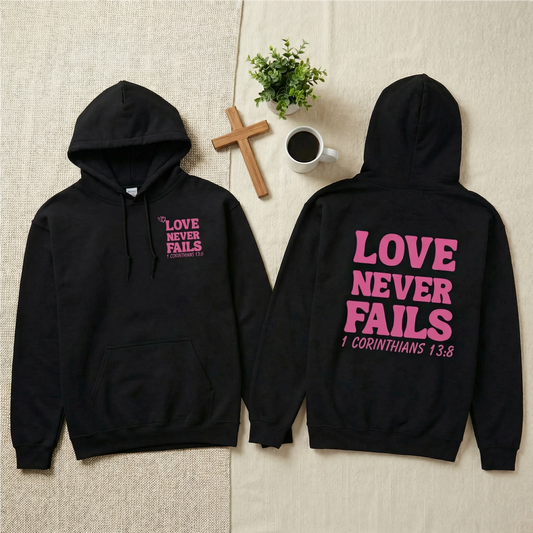 Love Never Fails Heavy Blend Hoodie – Soft Cotton-Polyester Blend